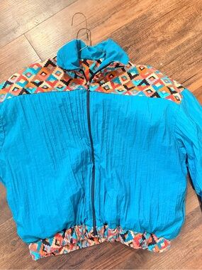 Turquoise Patterned Women's Windbreaker Jacket